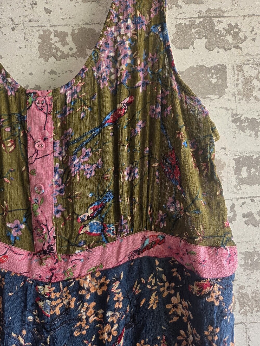 The Pyramid Collection Boho Patchwork Floral Bird Midi Dress Sleeveless XL - Picture 3 of 11